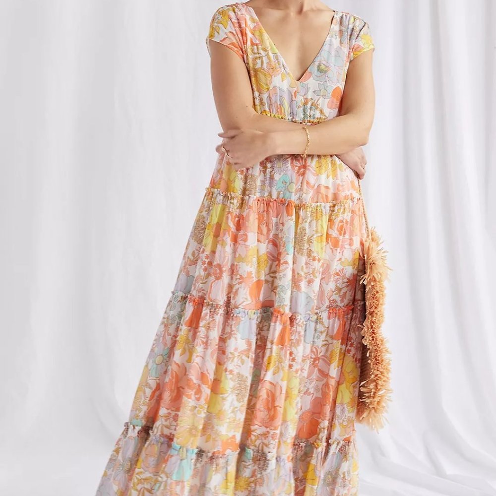 Anthropologie Boho Ethereal Floral Tiered Maxi Dress